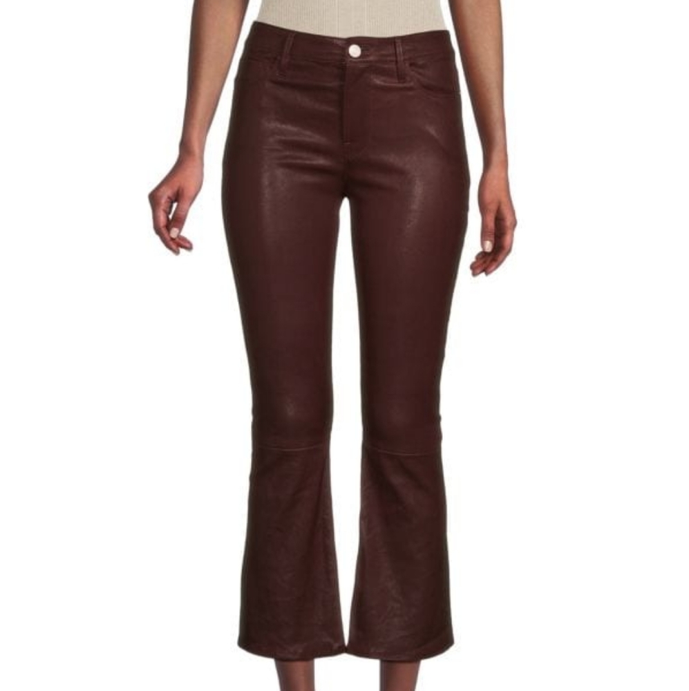 Frame Le Crop mini boot leather pants size 26 new burgundy/brown